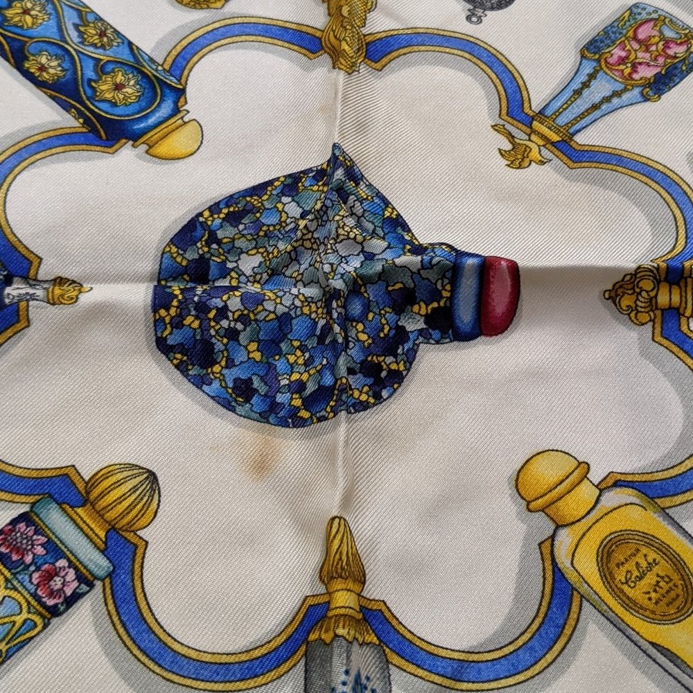 Auth HERMES "Qu’importe Le Flacon” Perfume Silk Scarf by Catherine Baschet - Picture 11 of 13